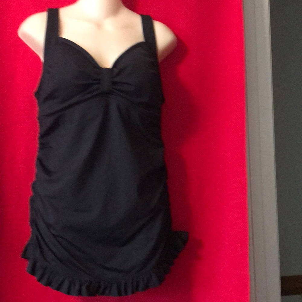 Lands End Swim Tankini Top 12 D Black 387029 NEW